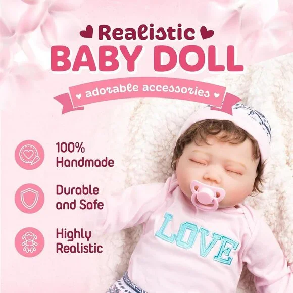 22-Inch Realistic Soft Silicone Newborn Girl Doll with Movable Arms and Legs